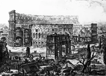 Vista del Arco de Constantino y el Coliseo, de la serie 